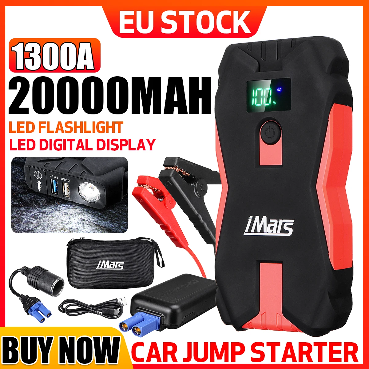 iMars Car Jump Starter Power Bank 20000mAh 1300A Booster Battery Charger Starting Device QC3.0 Portable Powerbank | Автомобили и