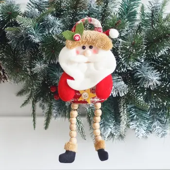 

3pcs/set Christmas Tree Decorations Long Leg Santa Claus Snowman Doll Wood Beads