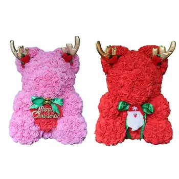 

40cm Christmas Bear Artificial Rose Flowers Pe Rose Bear Christmas Bear Free Rose Antlers Gift Shipping For Valentines Wedd E6O3