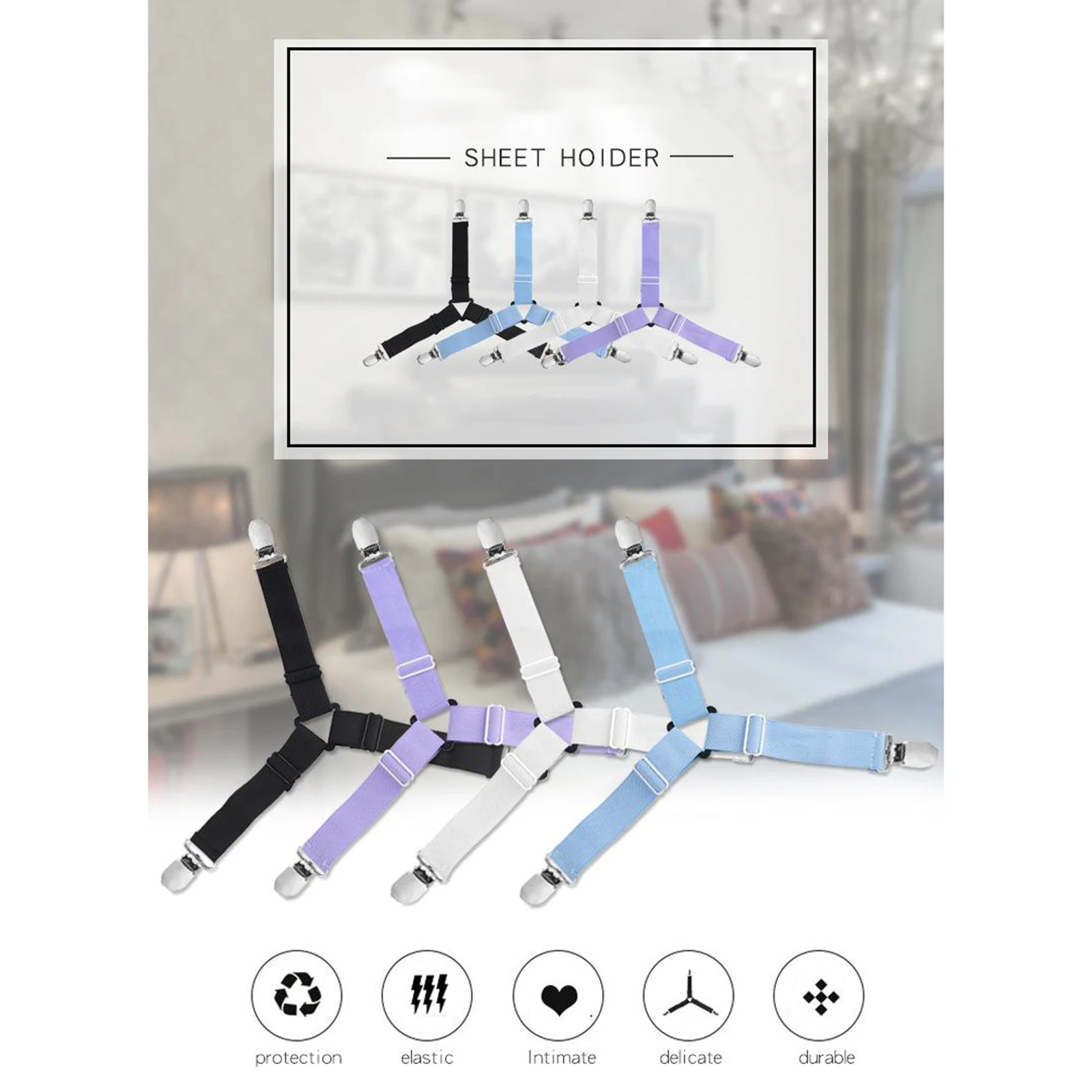4x Bed Sheet Fasteners Bed Sheet Holder Keep Mattress Sheet Stays Adjustable