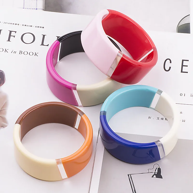 

New Fashion Stitching Resin Acrylic Bangles for Women Wide Version Cuff Bracelets Korean Sweet Bangle Bracelet Accesorios Mujer
