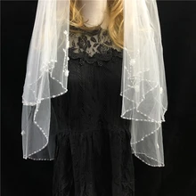 Двухслойная женская короткая свадебная вуаль с Блестками, Бисером, цветочной кружевной отделкой, свадебная сетчатая вуаль с гребнем, свадебные аксессуары