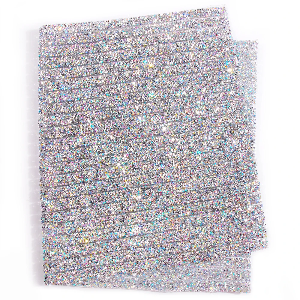 

24*40cm Color Crystal Ab Chameleon Transparent Stone Hotfix Rhinestones Mesh Trim Base Paste Sewing Net Drill Single Width 1-2cm