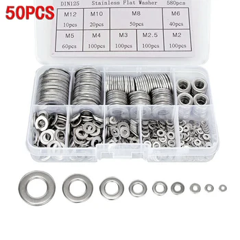 

580Pcs 304 Stainless Steel Flat Metal Washers Gasket Set Fastener M2 M2.5 M3 M4 M5 M6 M8 M10 M12 2020 New Flat Metal Washer