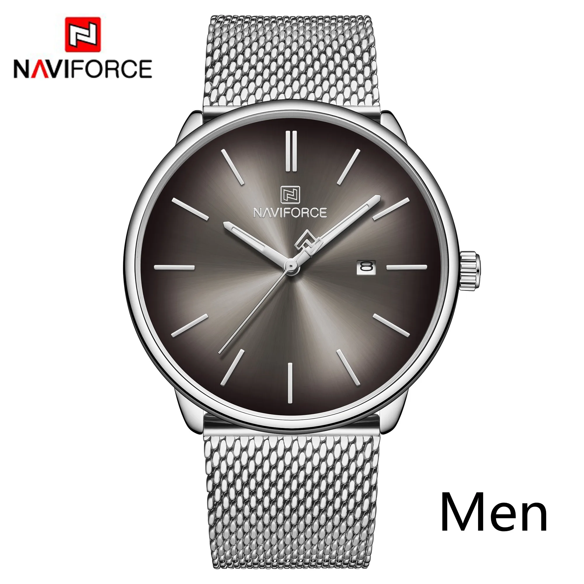 NAVIFORCE лучший бренд класса люкс для женщин и мужчин пара наручные часы водонепроницаемые мужские часы из натуральной кожи модные кварцевые мужские женские часы подарок - Цвет: Men Silver
