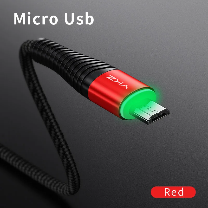 YKZ светодиодный Micro USB кабель 3A Быстрая зарядка и синхронизация данных шнур для samsung huawei Xiaomi Andriod USB Microusb Кабели для мобильных телефонов - Цвет: Красный