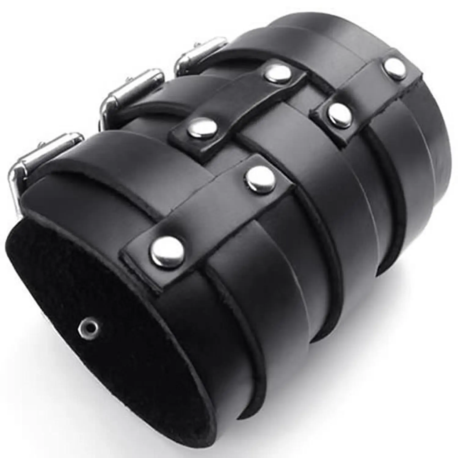 Jonline24h Wide Genuine Leather Men's Bangle Cuff Bracelet Punk Rock Fits 7.5" to 9" Black