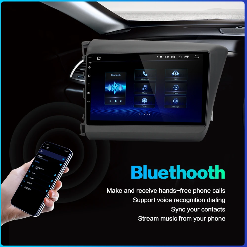 Sale 9" Car Multimedia 1 Din Android 9.0 for Honda Civic Radio 2012 2013 2014 Navigation GPS Autoradio HDMI MP3 64GB ROM 3