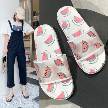 

SWYIVY Home Fashion Cute Women Slippers Summer Beach Slides Fruits Print Home Casual Flat Slipper Outside Ladies Shoes Flip Flop