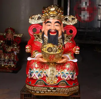 

Copper Statue God of wealth Buddha statue 12 16 19 inch red coat painted household worships and laughs