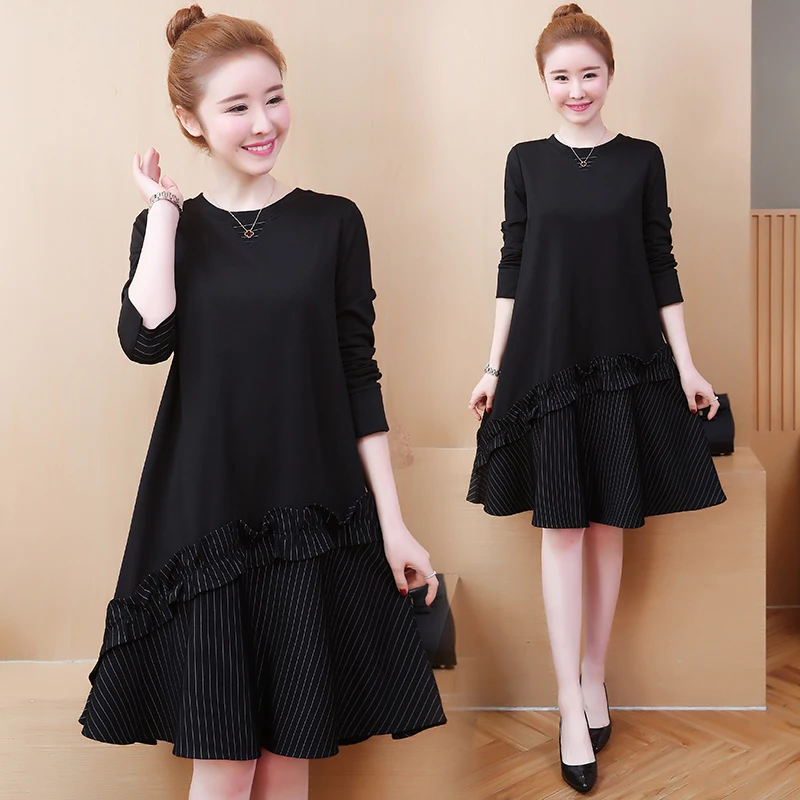 

2020 Striped Patchwork Mini Dresses Spring Autumn 5XL Plus Size Long Sleeve Loose Dress Elegant Women Bodycon Party Vestidos