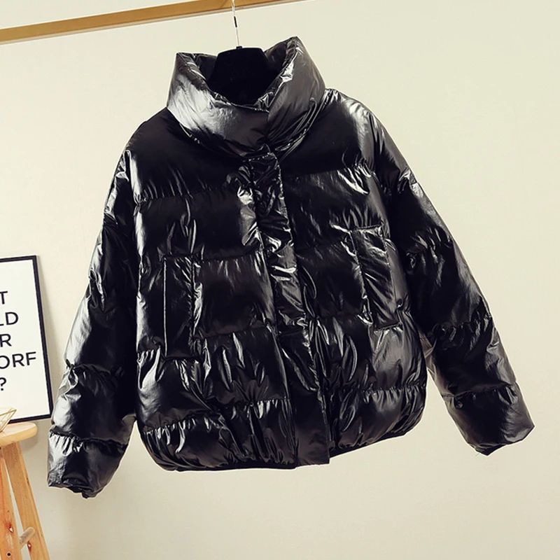 

2019 New Womens sweet short Coat Winter Warm Glossy Jacket Plus Size Stand collar Harajuku Down Cotton Jacket Women's cc1135