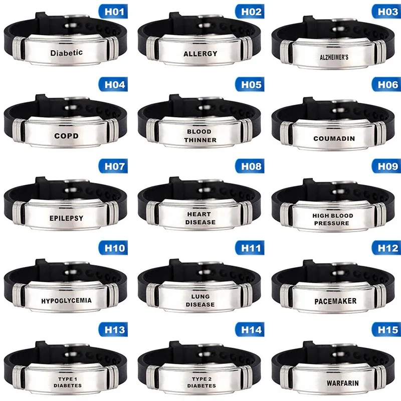 Stainless Steel Bracelets & Bangles Type 1\/2 Diabetes Allergy Epilepsy Alzheime Emergency Jewelry Gifts For Unisex Women Men