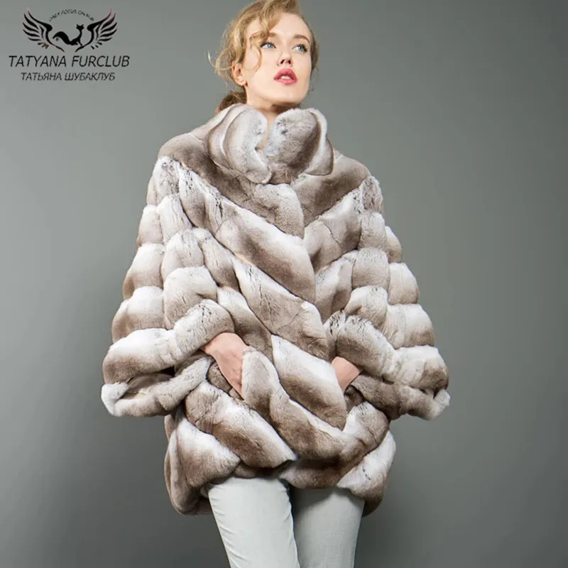 

Real Fur Coat Women Winter Overcoats Luxury Real Chinchilla Color Rex Rabbit Fur Jacket With Stand Collar Natural Fur Coats 2020
