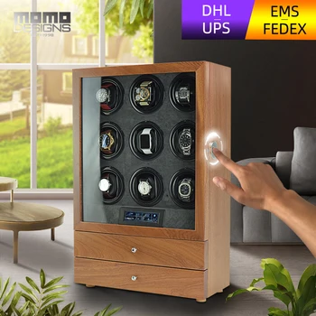 

High-end Fingerprint lock Watch winder Solid wood Japanese mabuchi motor led automatic watch winders with EU/UK/US/AU plug
