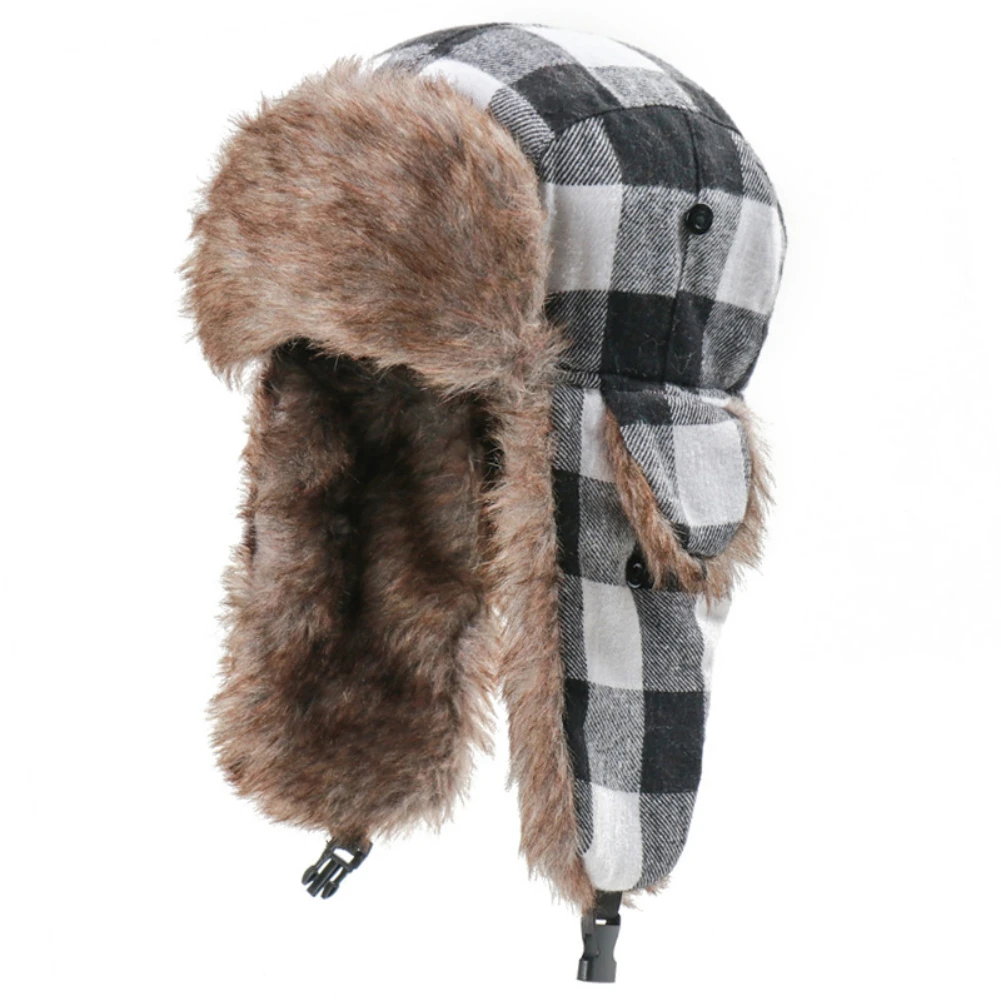 Plaid Trapper Bomber Fur Hats for Skiing Skating Snowboarding Winter Warm Men Women Ear Protector Cycling Camping Hiking Caps