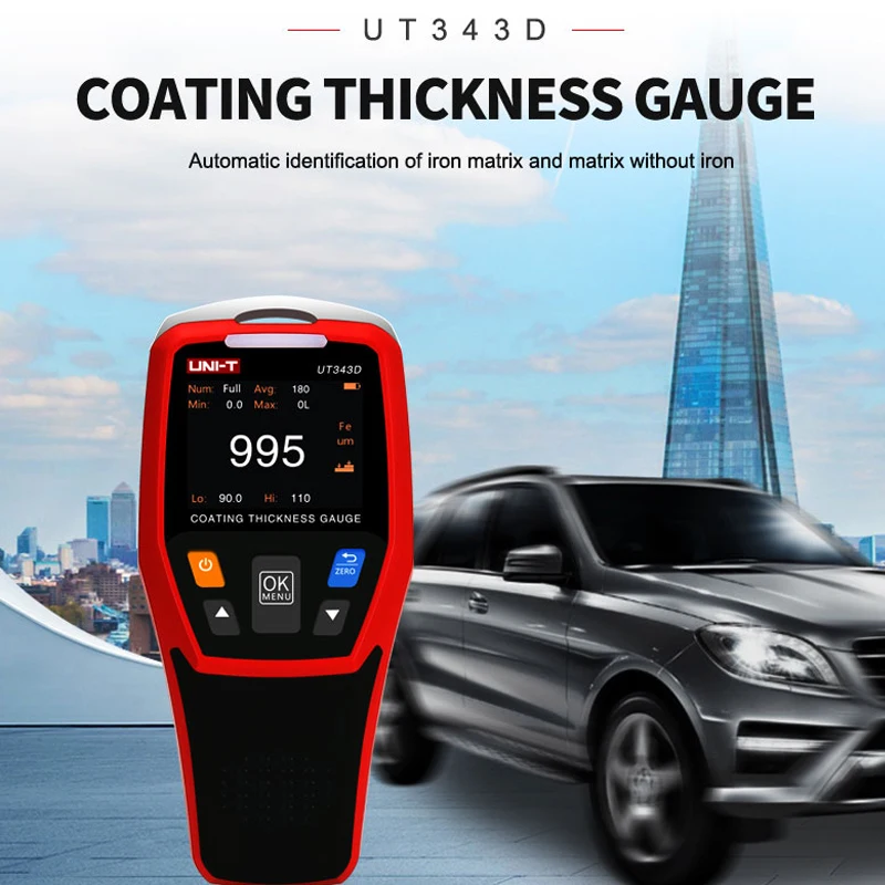 UNI-T UT343D Car Paint Coating Thickness Gauge Digital Meter Film Tester NFE Measurement Electroplate Metal Ferrous Materials paint coating meter paint thickness gauge thickness gauge