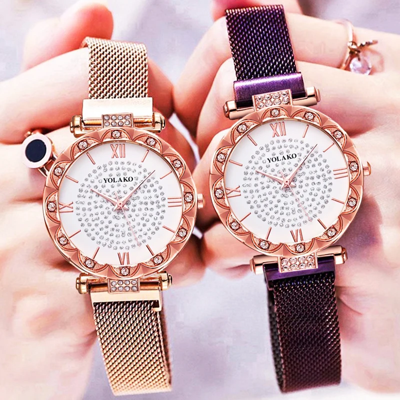 

2021 Watch for Women Fashion Magnet Buckle Diamond Quartz Watch Ladies Casual Stainless Steel Mesh Belt Watch Zegarek Damski