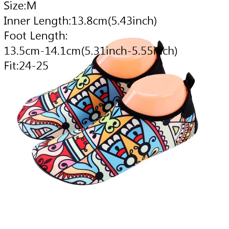 2--M Fit--24-25 Для детей ясельного возраста, для плавания в этническом стиле, водонепроницаемая обувь с цветным геометрическим цветочным принтом, быстросохнущие, для пляжа, бассейна, Нескользящие, босиком, водонепроницаемые носки, портативные - Цвет: 2--M Fit--24-25