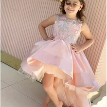 Розовые Платья с цветочным узором для девочек; Розовые Платья с цветочным узором для дня рождения; Вечерние Розовые Кружевные Платья До Колена на заказ