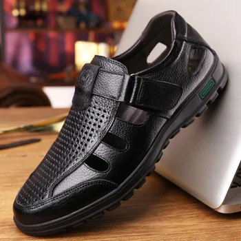 

Genuine Leather Men Summer Sandals Breathable Casual Shoes Men Hollow Sandals Soft Moccasins High Quality Men Shoes yujw