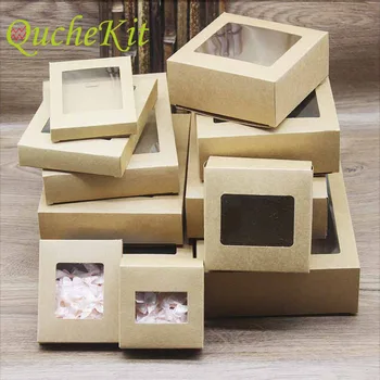 

50Pcs Gift Paper Box Gift Box Kraft Paper Cookies Candy Packing PVC Open Window Birthday Party Wedding Favor Supply