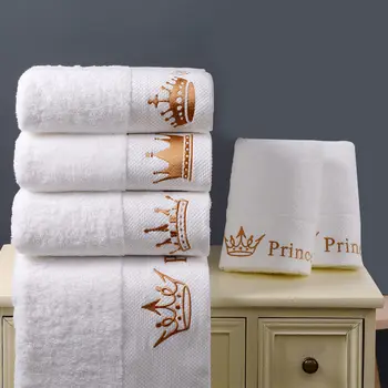 

Quality 100% Cotton White 5-Star Hotel Towel Home Set Embroidered Luxury Crown Bath Towels for Adults Absorbent Face Towel