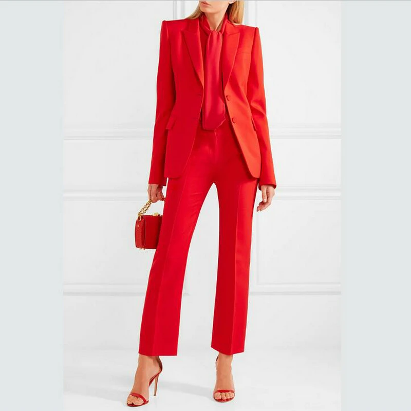 Мода красный 2019 осень зима официальные деловые костюмы с карандаш брюки и куртки
