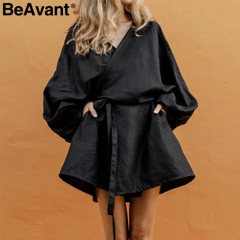 BeAvant v-образным вырезом в японском стиле хлопковое платье для женщин с высокой