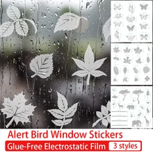 Alert Bird Window Stickers Leaf Butterfly Anti-collision Window Clings Glue-Free Electrostatic Film Window Glass Decals