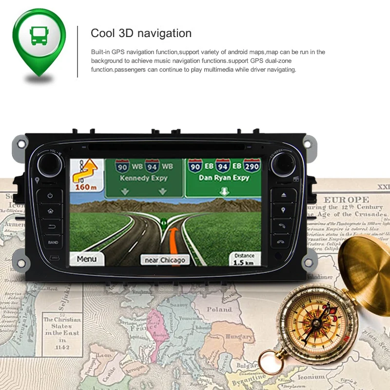 2 Din 7 дюймов Android 9,0 автомобильный DVD мультимедийный плеер 2G+ 16G gps навигация wifi Bluetooth аудио стерео радио плеер для Ford Focus