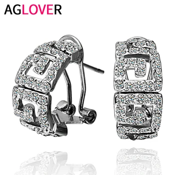 

AGLOVER S925 Sterling Silver Earrings Hot Sale Fashion Jewelry High-end Luxury Zircon Earrings Hollow Jewelry Women Gift
