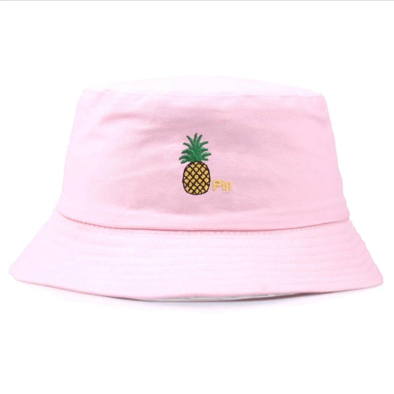 Летние шляпы для женщин вышивка ананас булавки ведро двухсторонняя одежда шляпа хлопок колпачок козырек Солнцезащитная Рыбацкая шляпа
