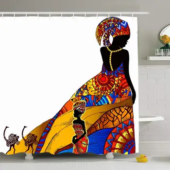

Shower Curtain Set with Hooks 72x72 Beautiful African Girl Africa Ostriches Woman Ornate People Creative Ornament Beauty Wild
