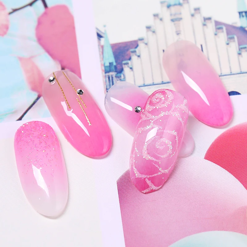 Gradient Drawing Painting Brush Pink Rhinestone Handle UV Gel Painting Pen DIY Nail Art Design Tool 1 Pc