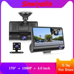 Cámara de salpicadero DVR 3 en 1 para coche, Dashcam HD de 170 grados, 1080P, lente Dual, con cámara de visión trasera, grabadora de vídeo frontal y trasera interior de 4 pulgadas
