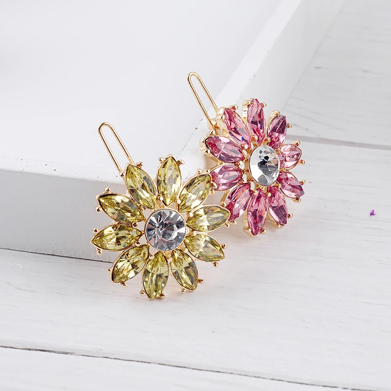 Простой дизайн розовый/желтый кристалл корейский цветок шпилька для женщин подарок на свидание