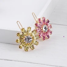 Простой дизайн розовый/желтый кристалл корейский цветок шпилька для женщин подарок на свидание