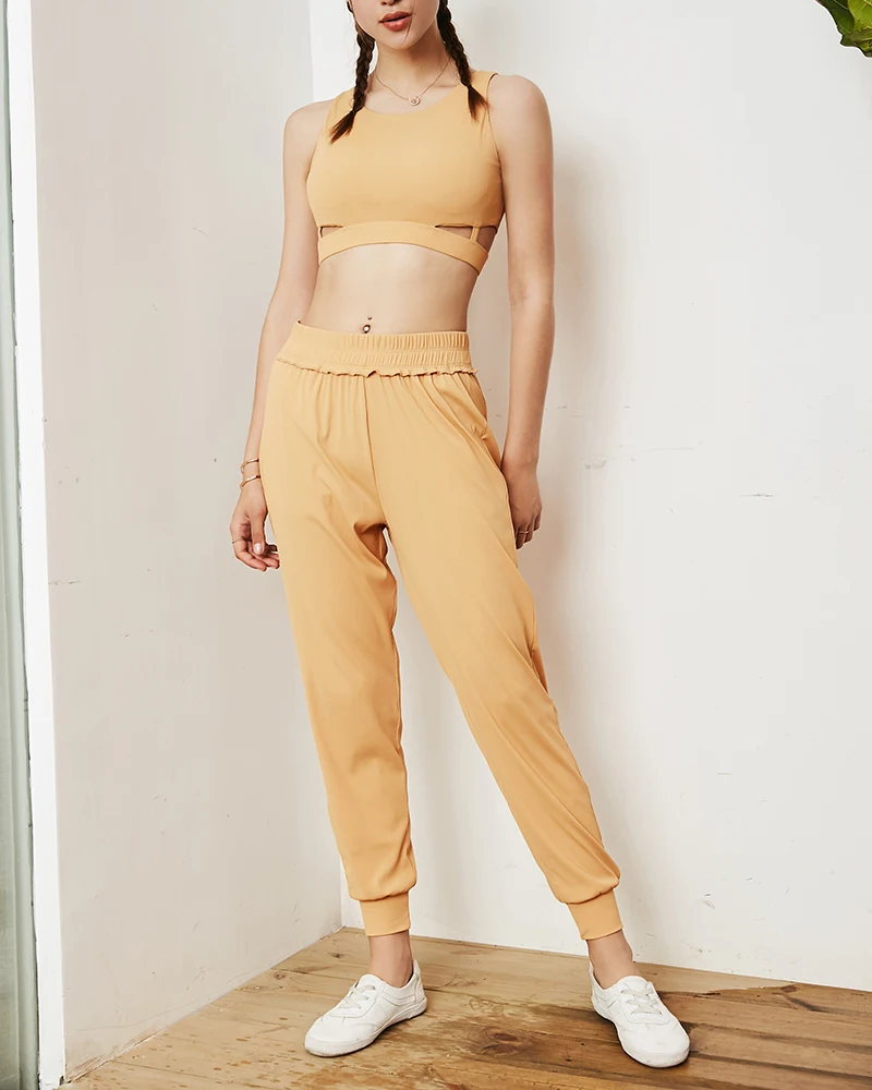 Yellow 2 Piece Boschke, комплекты для йоги, женская одежда для спортзала, танцевальный спортивный костюм, жилет с вышивкой, кружевные штаны, спортивный укороченный топ, одежда для фитнеса и йоги, комплект из 2 предметов - Цвет: Yellow 2 Piece