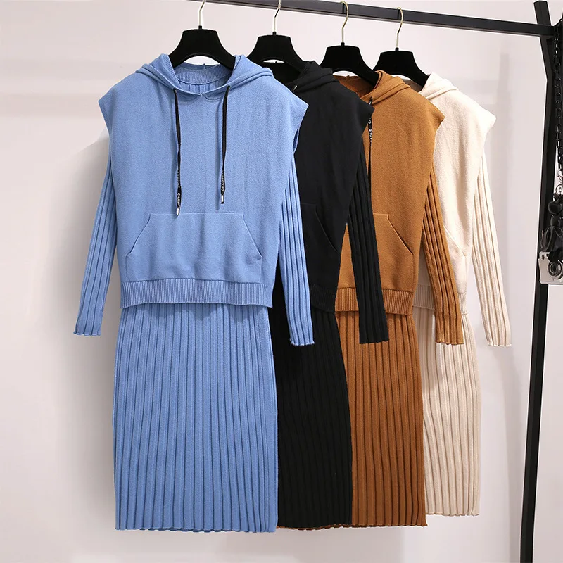 

Goddess Dress Sweater Two-Piece Set Spring And Autumn New Style Online Celebrity Fashion WOMEN'S Suit Slimming Knit Hoodie Base