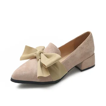 

New Colorblock Bow Heels Pointed Suede Luxury Shoes Women