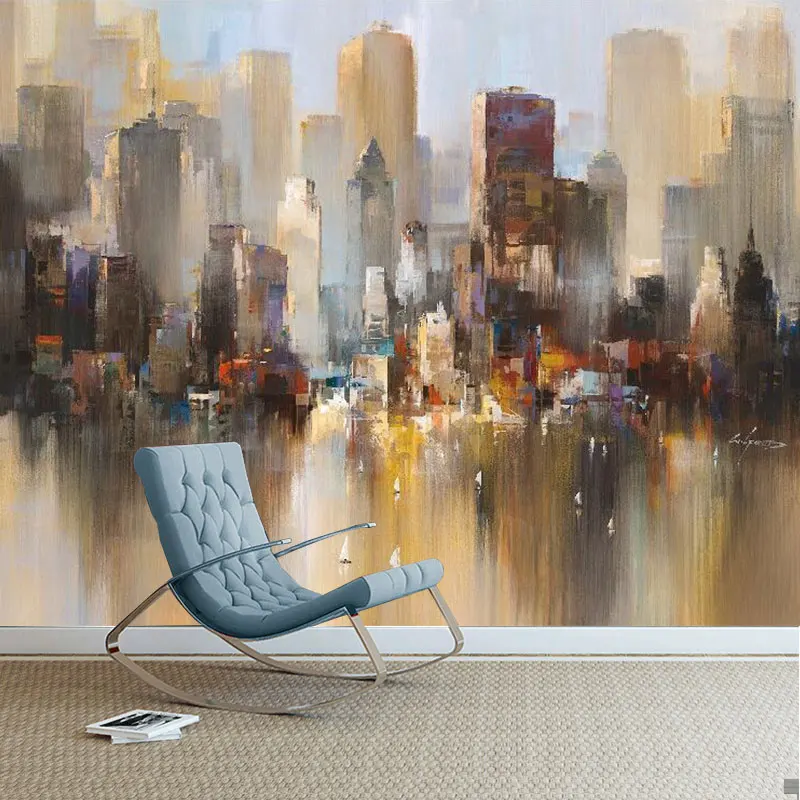 

Drop Shipping Custom Wallpaper Large-scale Architecture Street Painting Abstract Hand-painted Theme Murals Living Room Wallpaper