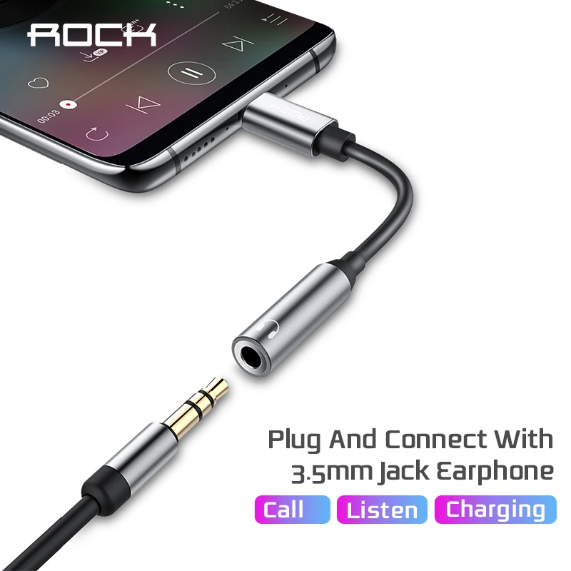 

ROCK Type-C to 3.5mm Headphone jack 3.5 AUX USB C Cable for Huawei P30 Pro Xiaomi Mi 9 Oneplus 7 Pro Audio Type C Adapter