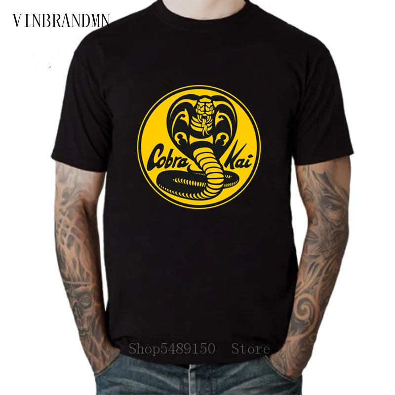 Cobra Kai T Shirt Snake Karate Dojo Anime Black Tshirts Casual Breathable Fitness Crewneck Homme Plus Size 100% Cotton Tops Tees | Мужская