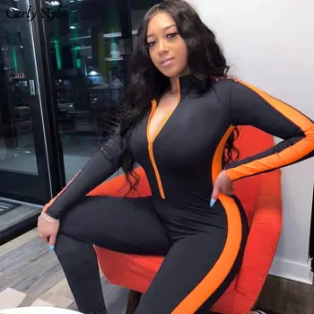 

Carly Nyla Fitness Sporty Workout Rompers Womens Jumpsuit Neon Casual Patchwork Active Wear Long Sleeve Zipper Autumn Jumpsuits