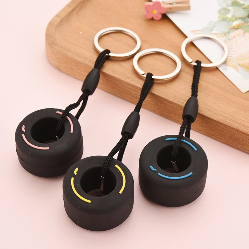 Simulation Cartoon Small Tire Keychain PVC Soft Rubber Key Ring Car Decoration Accessories PVC tire keychain Car pendant