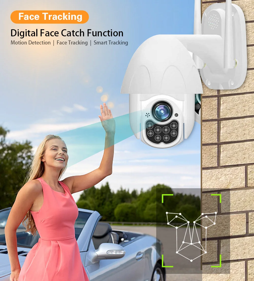

10 LED Full-color Night Vision HD 1080P 2MP PTZ Wireless WiFi IP Camera Outdoor Waterproof 200W Pixel Wall Mount Camera