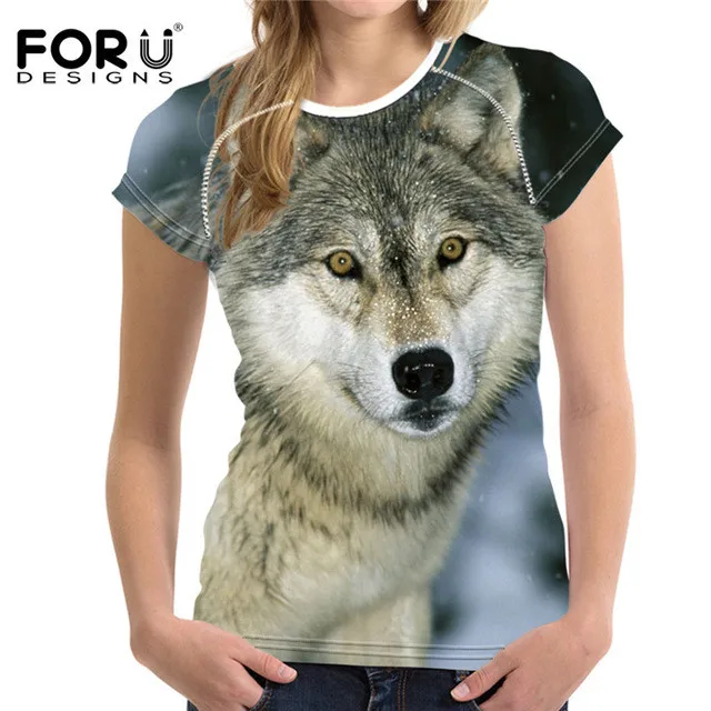 FORUDESIGNS/, модная женская футболка, кроп-топы, 3D Рисунок волка, женская футболка с коротким рукавом, крутая футболка для девочек, Roupa Feminina - Цвет: w2739BV
