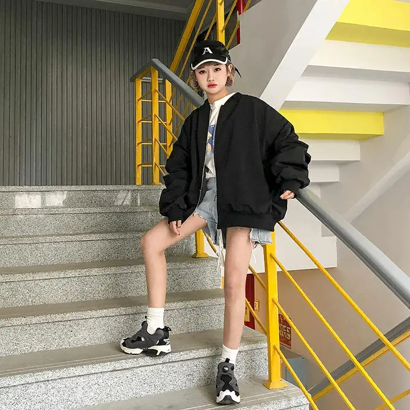 discounted  Harajuku Oversize Couple Baseball Uniform Women's Basic Jacket Korean Kpop 2019 Autumn Female Loose