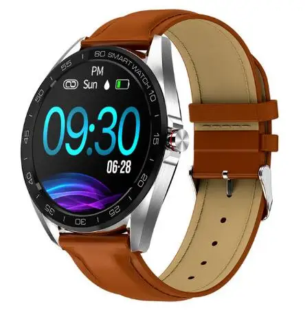 brown leather HETNGSYOU K7 IP68 Водонепроницаемые Смарт-часы 1," Полный сенсорный круглый экран монитор сердечного ритма сна спортивные умные часы фитнес-трекер - Цвет: brown leather